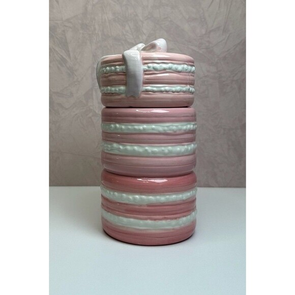 Pink Macaron Ceramic Canister Jar w/ Bow Lid | Coquette Paris Kitchen Décor - Picture 5 of 11